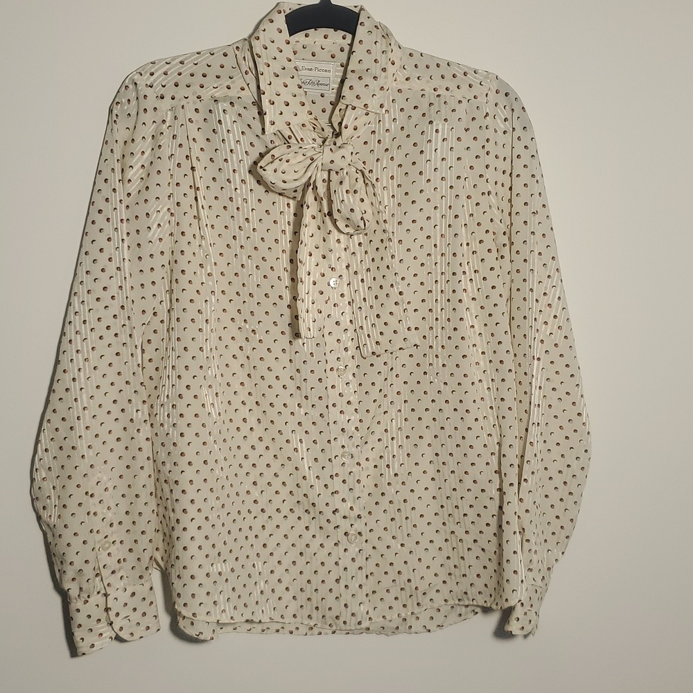 Evan Picone Blouse Women's Tie Neck Bow Retro Mod Polka Dot Size 6